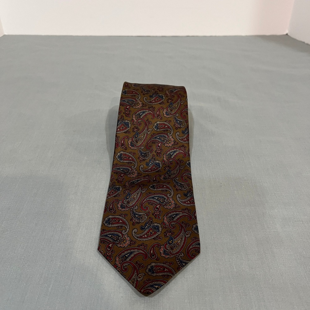 Vintage John Comfort Necktie Mens OS Brown Paisley Silk Made in England Tie